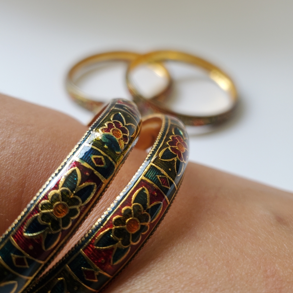 Indian Ethnic Bangles Bracelets Gold Tone Enamel Red Green Blue Multi